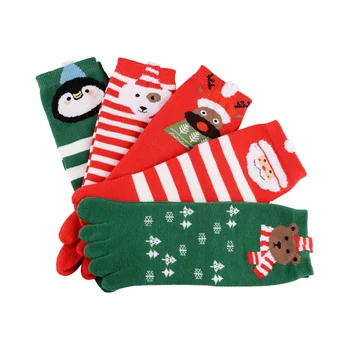 1 пара детских носков унисекс с пальчиками, красные и зеленые, Санта Клаус, Весна, осень, Зима, носки с пальчиками, пары, одетые на фестиваль мультфильмов
