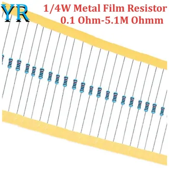 100ШТ 1/4 Вт 0,25 Вт 1% Металлический пленочный резистор 0,1 Ом-5,1 М Ом 10R 100R 100K 148 Значение