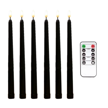 12 шт. Беспламенных черных конических свечей, мерцающих с дистанционным таймером на 10 клавиш, управляемых светодиодными подсвечниками, Оконные свечи