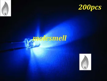 200шт Мерцание 3 мм синей свечи Ультраяркие мерцающие светодиодные Светодиоды 3 мм прозрачная свеча с водой синяя светодиодная лампа