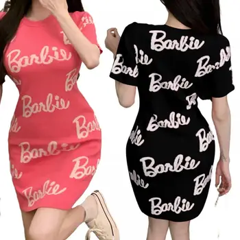 2023 Модное женское платье Барби, аниме Каваи, универсальная юбка для девочек с короткими рукавами, повседневные милые Женские вязаные платья, подарки