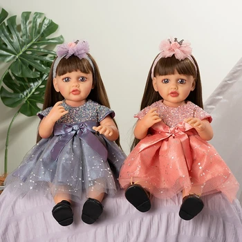 22-ДЮЙМОВАЯ Возрожденная девочка, реалистичная кукла, Игрушки для младенцев, силиконовые Виниловые куклы для всего тела, Куклы-Реборны, Новорожденная мягкая кукла для девочек