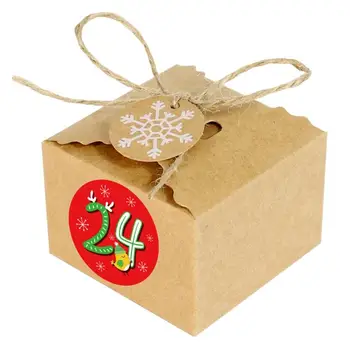 24 Комплекта Рождественских подарочных коробок для конфет из крафт-бумаги с наклейками с номерами, ремешки, подарочные коробки из крафт-бумаги для хранения закусок