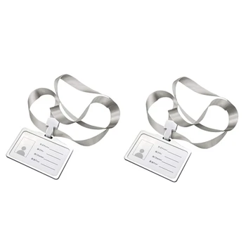 2X Горизонтальный держатель для удостоверения личности из алюминиевого сплава с шейкой на шнурке для женщин и мужчин, держатели деловых рабочих карточек
