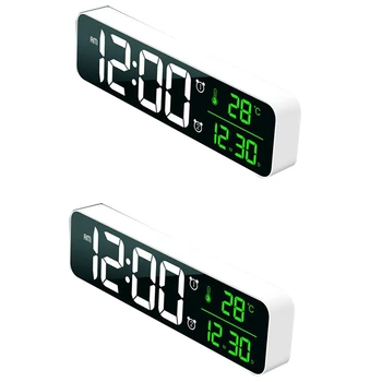 2X Модный цифровой дисплей для гостиной СВЕТОДИОДНЫЕ цифровые часы с вечным календарем, Светящиеся Бесшумные электронные будильники белого цвета