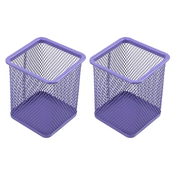 2X Фиолетовая металлическая сетка прямоугольной формы, держатель для карандашей, Органайзер