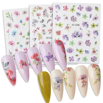 3D весенние наклейки для ногтей Весенние цветы и трава Серия блестящих розовых наклеек для ногтей Слайдеры для дизайна ногтей Наклейки для маникюра