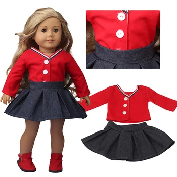 43 см Кукольная Одежда Красное Пальто и Джинсовая Юбка 18 Дюймов Костюм Куклы Реборн для Американской Девочки Кукольная Одежда Принадлежности Для Настройки Куклы