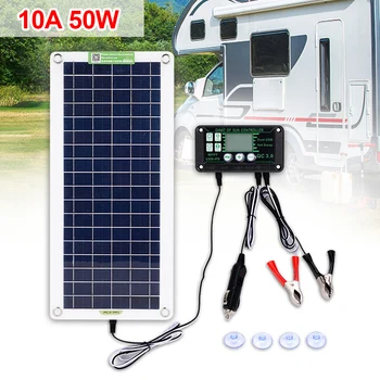 50 Вт Солнечная Панель Зарядное Устройство Выход USB Комплект Солнечных Батарей Открытый Кемпинг Туризм Рыбалка Мобильный Банк Питания Аварийное Зарядное Устройство
