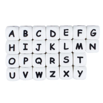 50шт 12мм Белых силиконовых букв английского алфавита Бусины для детского Прорезывателя для Персонализированного имени Аксессуары для зажима цепи для соски DIY