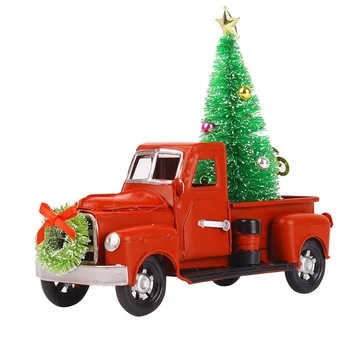 6,7 дюйма Винтажный рождественский декор в виде красного грузовика ручной работы, модель автомобиля из красного металла для рождественского украшения, B
