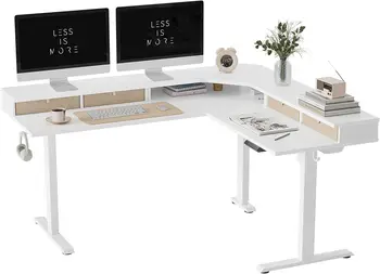 63-дюймовый L-образный письменный стол с 4 выдвижными ящиками, электрический игровой стол с регулируемой высотой, Угловой письменный стол со Спл