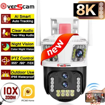 8K 16MP WIFI IP камера наружная с 10-кратным зумом Автоматическое отслеживание 4K PTZ С четырьмя объективами и тремя экранами Водонепроницаемые камеры безопасности Wifi
