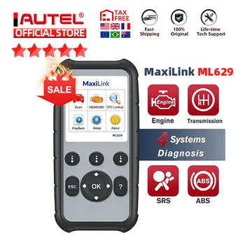 Autel ML629 OBD2 Сканер, Автомобильные Инструменты для диагностики автомобилей, 4 системы, Полный диагностический инструмент obd2, профессиональный считыватель кода