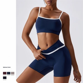 Color Clash Комплект для йоги, женский тренировочный комплект, спортивная одежда с высокой талией, Быстросохнущая Дышащая одежда для фитнеса, короткий спортивный костюм для спортзала