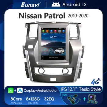 Eunavi 12,1-дюймовый Автомобильный Радиоприемник Android 12 Tesla Style IPS GPS Мультимедийный Плеер Для NISSAN PATROL 2010-2022 DSP 32EQ Carplay