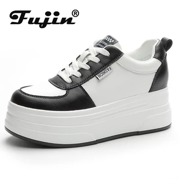 Fujin 7 см, женские весенне-осенние кроссовки из натуральной кожи на платформе и танкетке, прочные массивные кроссовки, модные туфли-лодочки на каблуке, хорошо сидящая обувь