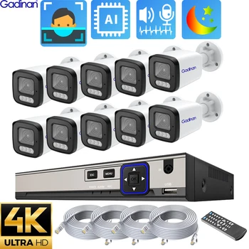 Gadinan 10-Канальная Система видеонаблюдения IP Poe Home Face Видеонаблюдение 4K 4Mp 8Mp Комплект Двухстороннего Аудио Ai Outdoor XMEye APP