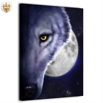 HD печатная картина на холсте в 1 панель абстрактная луна Темный волк от KhaliaArt настенные панно для гостиной плакаты и принты художественные работы