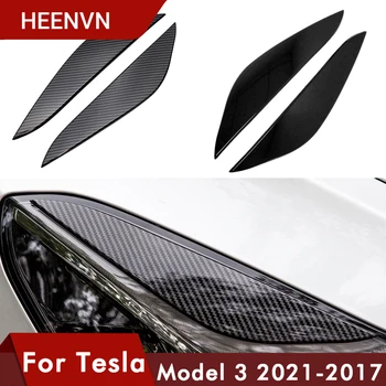Heenvn Лампа Для Бровей Tesla Model 3 2021 Аксессуары Из Углеродного Волокна ABS Декоративная Полоса Передний Фонарь Автомобиля Брови Три Model3