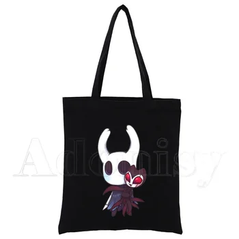 Hollow Knight Harajuku Art Shopping, черные сумки, холщовая сумка с мультяшным принтом, многоразовая тканевая сумка, сумки через плечо на заказ