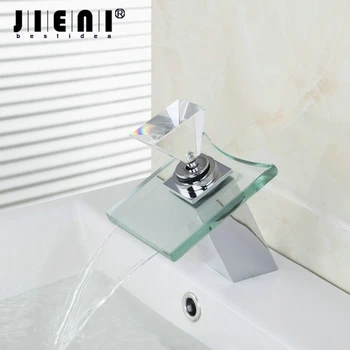 JIENI Латунный хромированный водопроводный кран для ванной комнаты, смеситель для раковины, полированный кухонный кран, светодиодный кран с водопадом, смеситель torneira