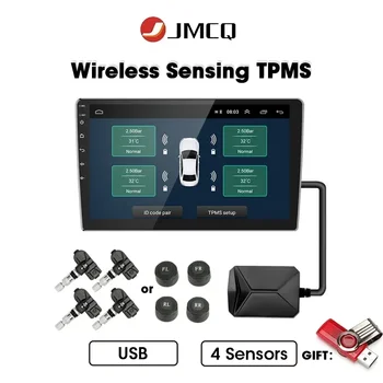 JMCQ USB Android TPMS Система мониторинга давления в автомобильных шинах для автомобиля, Android плеер, Предупреждение о температуре с четырьмя датчиками