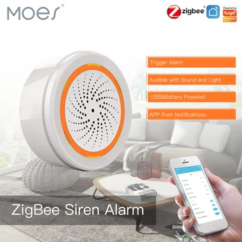 MOES Tuya ZigBee Умный Датчик Звуковой и световой Сирены 90 дБ Smart Life Siren Система Домашней Безопасности Tuya Gateway Hub, Используется С Alexa