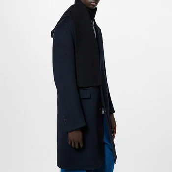 NIGO Мужская Осенне-Зимняя мода, Однотонный Свободный Удобный Съемный Шарф, Твидовое пальто, Шерстяное пальто Ngvp #nigo7598