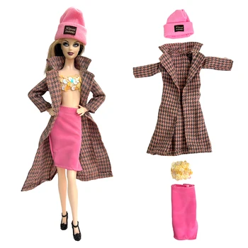 NK 1 комплект, модное клетчатое пальто, офисная женская куртка, одежда для куклы Барби, Аксессуары своими руками, зимнее пальто для куклы Блайт 1/6