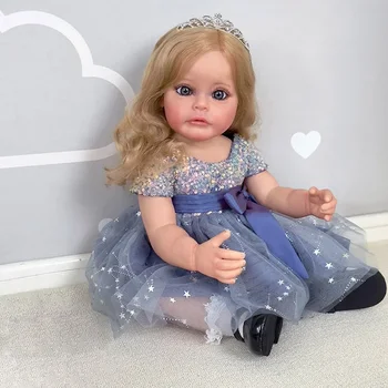 NPK 22-дюймовый возрожденный реалистичный малыш, милая девочка, силиконовая принцесса во все тело Сью-Сью, Ручная роспись, укорененные волосы, Подарочная игрушка