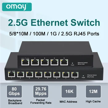 OMAY 5/8 Портов RJ45 2,5 Гб Ethernet-коммутатор 2,5 GBASE-T Сетевой коммутатор 10Gigabit Uplink Plug and Play Hub Интернет-разветвитель Без вентилятора