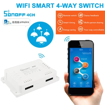 Sonoff 4CHR3 4 Банды Wifi Light Smart Switch, 4 Канала Электронного переключателя IOS Android App Control, Работает С Alexa Google Home