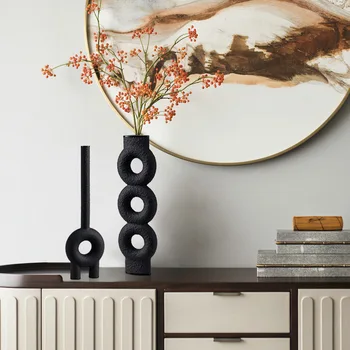 TingKe Японский стиль ваби-саби, черное простое украшение вазы из смолы, украшение рабочего стола в скандинавском стиле для дома, гостиной, изделия из смолы ручной работы