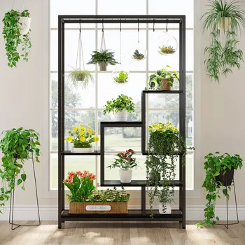 Tribesigns 5-ярусная подставка для комнатных растений высотой 70,9 дюйма, большая металлическая полка для растений с 6 подвесными крючками