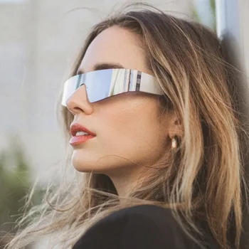 Y2k Sports в стиле панк, Серебряное зеркало, Черные солнцезащитные очки, Квадратные солнцезащитные очки, Женские хип-хоп Дизайнерские Темные оттенки для мужчин на открытом воздухе Googles New
