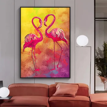 Абстрактные Фламинго для влюбленных Холст для рисования Плакаты и принты Животные Настенные рисунки животных для гостиной Домашний декор
