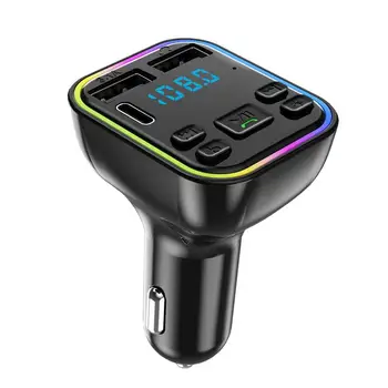 Автомобильный MP3-приемник с цветными огнями, беспроводной FM-передатчик 5.0, Двойное USB-зарядное устройство для громкой связи Type-C PD 20 Вт и QC 3.0 MP3