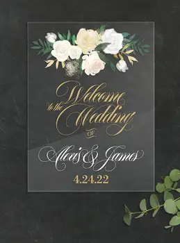Акриловая Свадебная вывеска Приветственный знак Четкие Персонализированные имена Цветочный дизайн