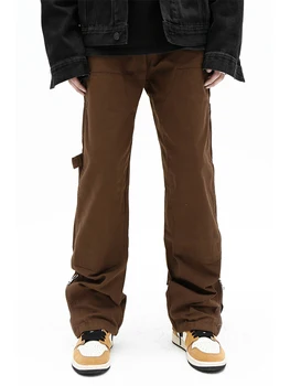 Американские рабочие брюки-карго в стиле ретро, модные мужские джинсы Y2K, Джинсовая уличная одежда, свободные брюки и одежда с боковой молнией, свободные брюки