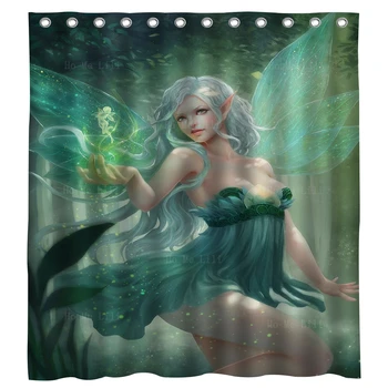 Аниме-фея, мифологическое существо, фантастический эльф, занавеска для душа с таинственным зеленым лесом от Ho Me Lili для декора ванной комнаты