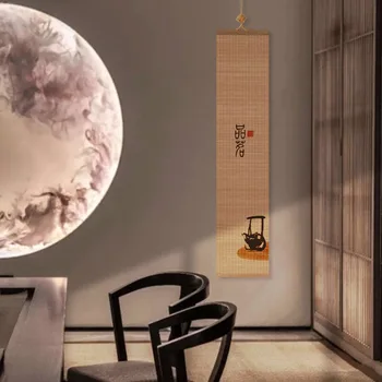 Бамбуковая занавеска, висящая на стене, Декоративная роспись в китайском стиле Дзен, Настенное искусство для гостиной, Эстетический декор комнаты
