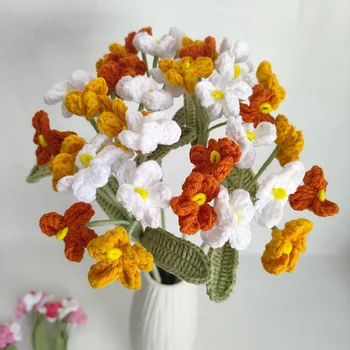 Букет из 7 цветов Ручной работы, градиентный цветок Незабудки, прекрасный вязаный букет для домашней вечеринки, цветочная композиция в стиле арт-деко