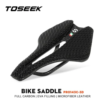 Велосипедное седло с 3D-принтом TOSEEK 143C из углеродного волокна, Сверхлегкие Полые Удобные Дышащие Детали для сидения MTB/Шоссейного велосипеда