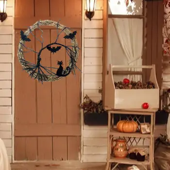 Венок на Хэллоуин для Входной Двери Светящийся Венок Жуткая Креативная Гирлянда Вешалка для Реквизита для Фотосессии Фестиваль Ужасов Вечерние Окно