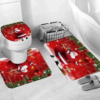 Веселый Рождественский коврик для ванной С Забавными Мультяшными персонажами Рождественский Праздничный коврик для ванной комнаты Коврики для унитаза Украшения ванной комнаты