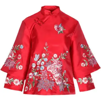 Весенне-осенний костюм в этническом стиле Тан, пальто, китайский топ с вышивкой в стиле ретро, женский топ, элегантная свободная блузка, китайский топ.
