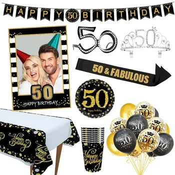 Воздушный шар Cheer 50 из черного золота С Днем Рождения, 50 лет, Воздушные шары, украшение для вечеринки по случаю 50-летия, Фольга, Латексный шар, 50-Летие,