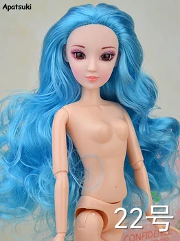 Голова куклы с голубыми волосами + 12 шарнирных аксессуаров для кукольного домика для кукольного макияжа 1/6, 3D Настоящие глаза для детских игрушек BJD Dolls