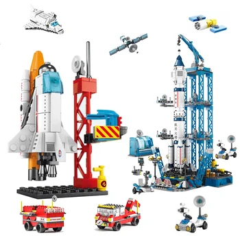 Городская космическая станция запуск ракеты Мини-модель строительные блоки аэрокосмическая авиация пилотируемые кирпичи игрушки в подарок на Рождество